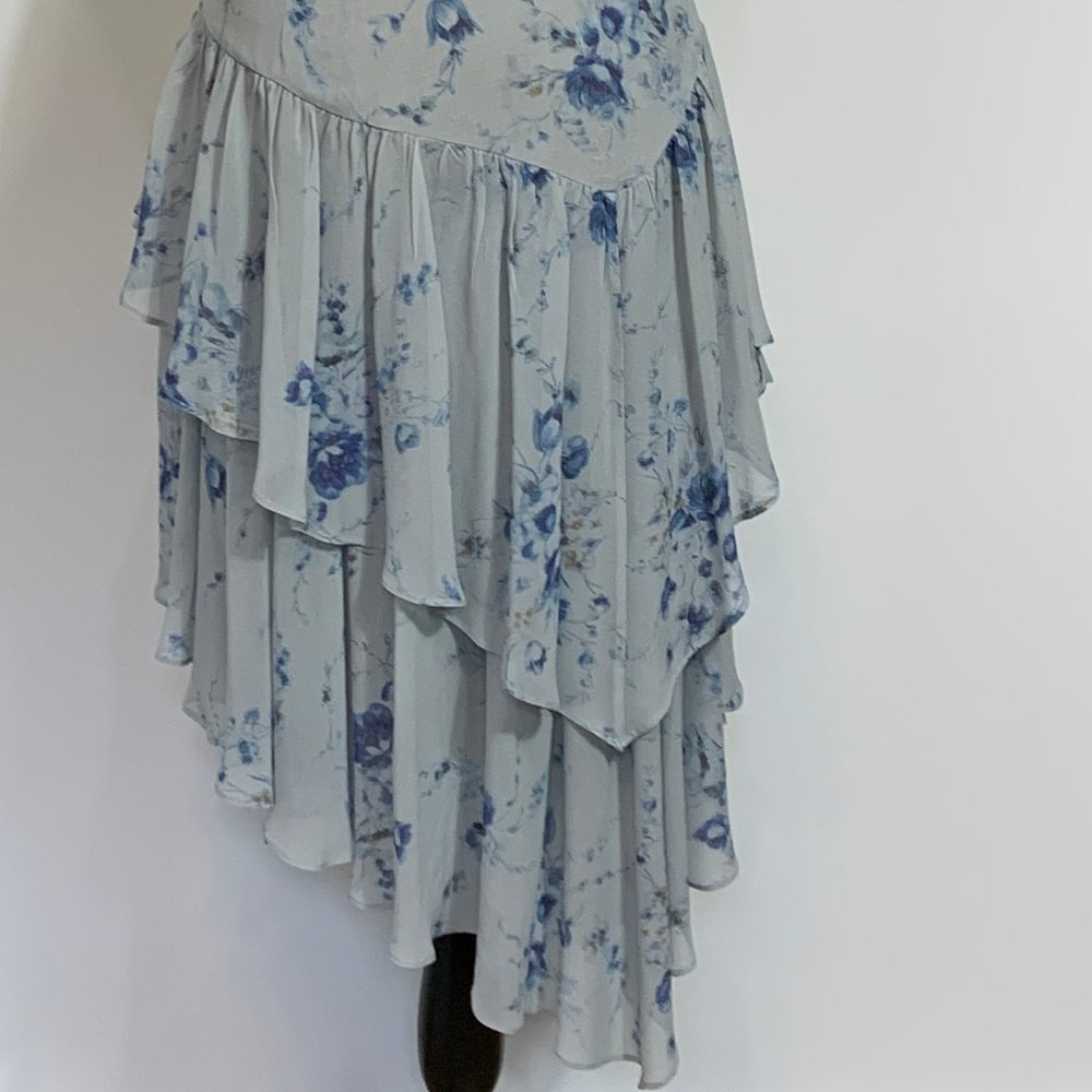 LoveShackFancy Blue Floral Rowan Silk Asymmetrical Skirt Size P - Picture 7 of 13